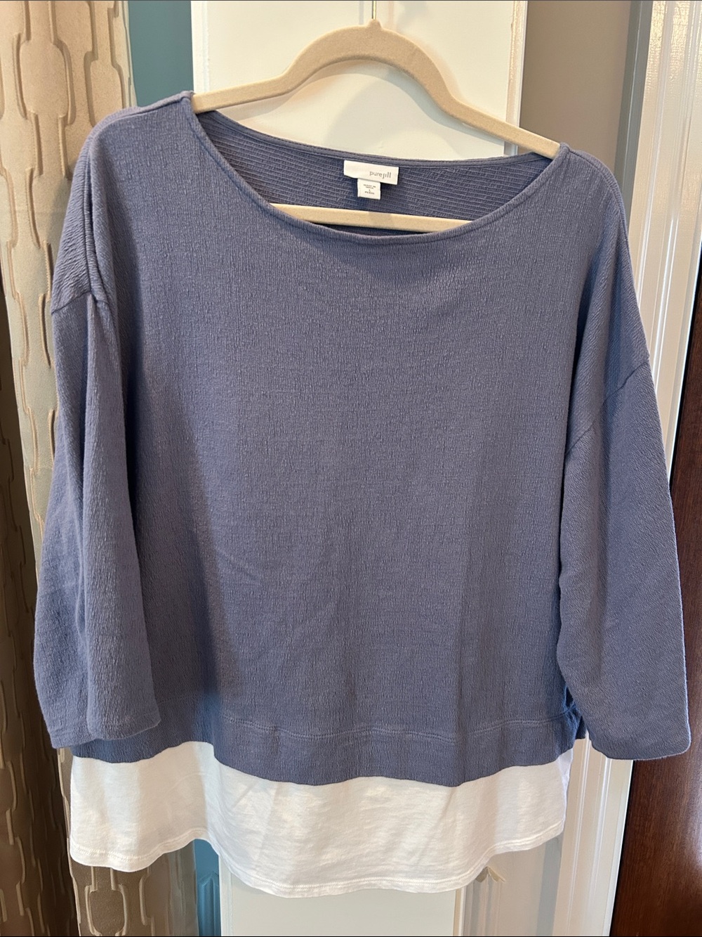 J. Jill Layered Look Boatneck Sweatshirt in Periwinkle and White